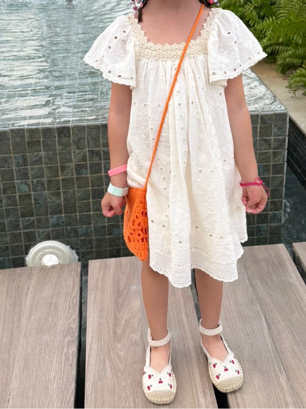 Zara Cream Eyelet Smocked Puff Sleeve Dress